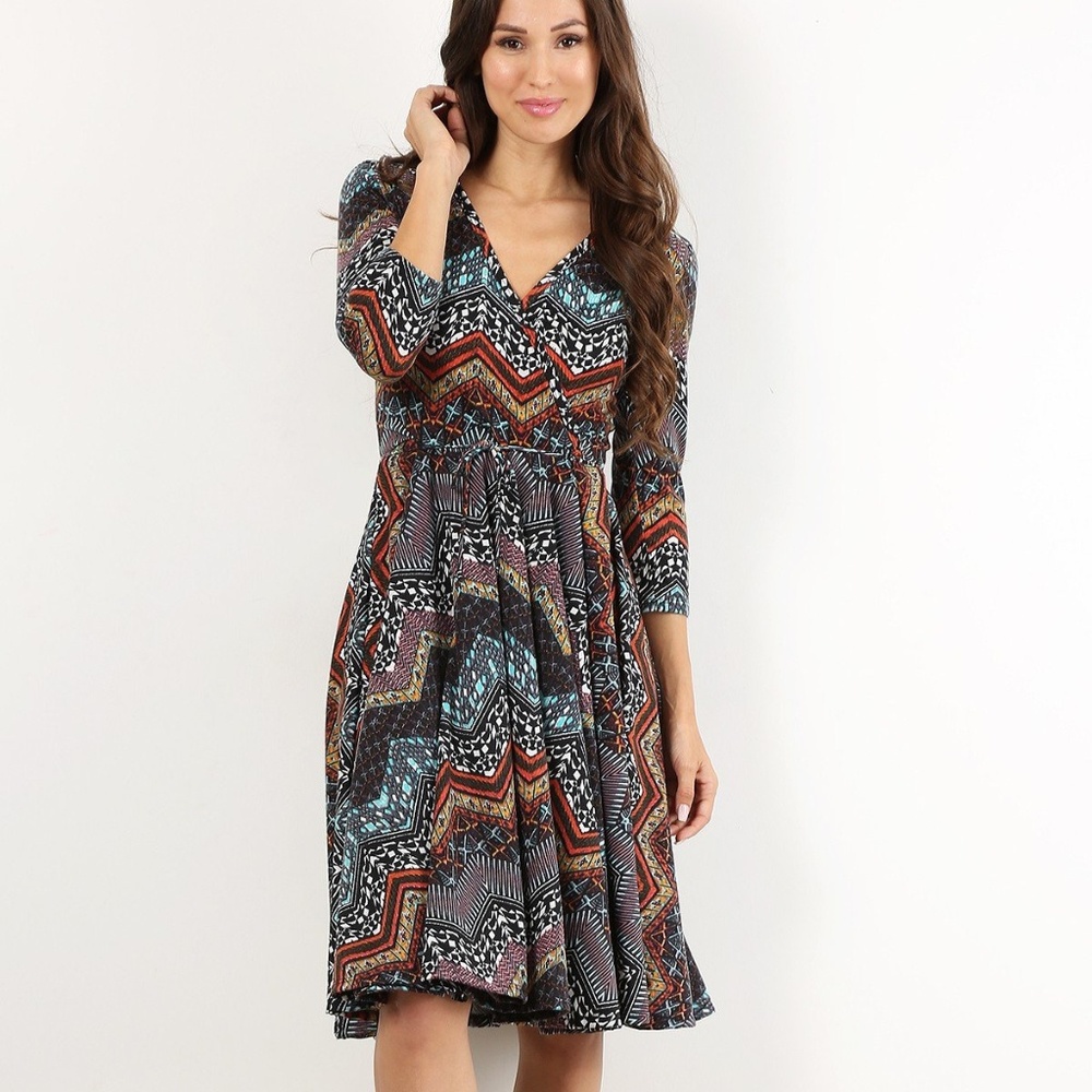 Brown Chevron Printed Dress